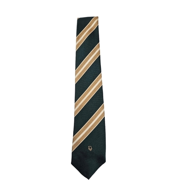 Vintage Christian Dior Dark Green & Gold Split Stripe Neck Tie Men's - Picture 3 of 10